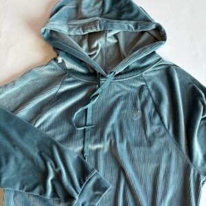 Victorias Secret On Point Ribbed Velour Hoodie Teal Cropped Sweatshirt Medium